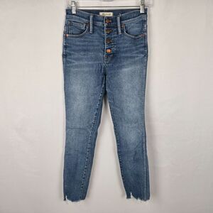 Madewell Jeans Women's 26 Blue Button Fly Cut Off 10" High Rise Skinny Med Wash